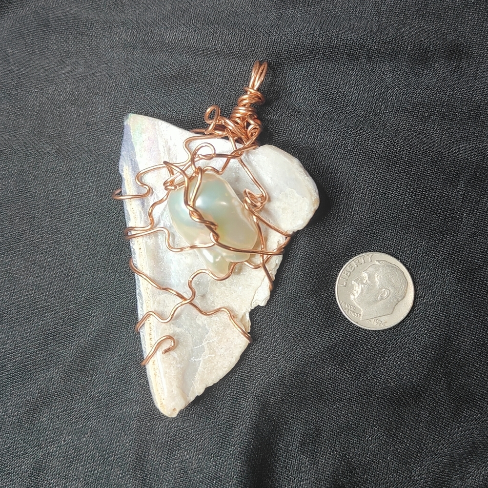 Real Pearl Pendant - Handcrafted Copper Wire Wrapped